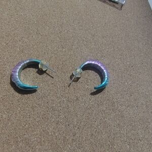 Elegant Teal and Purple Crescent Earrings